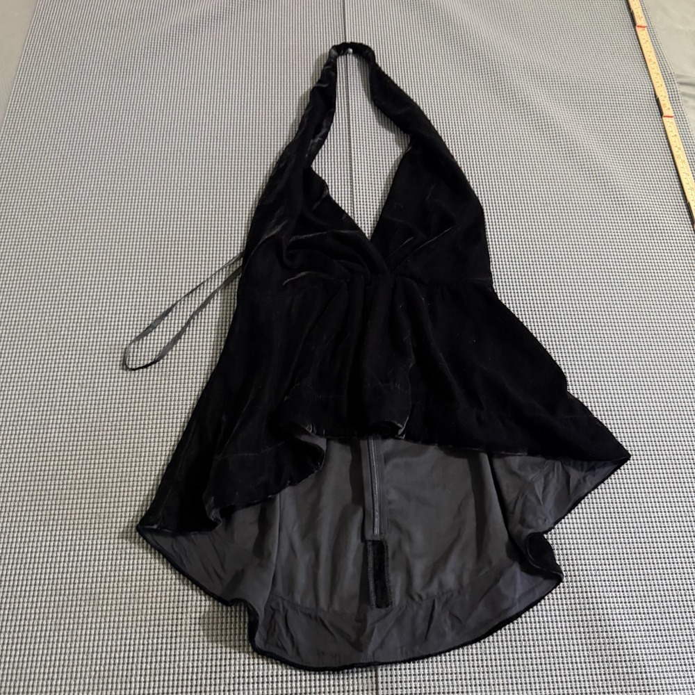 Free People Womens Black Velvet Halter Top Size S/P Sleeveless High Low V-Neck